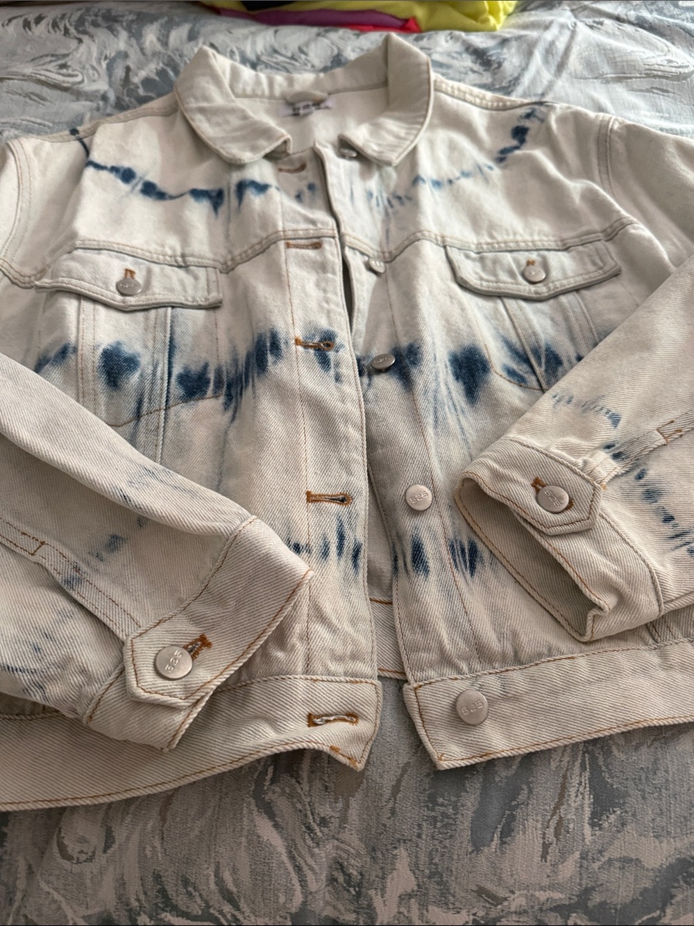 525 America Cream Denim Jacket with Blue Tie-Dye Accents